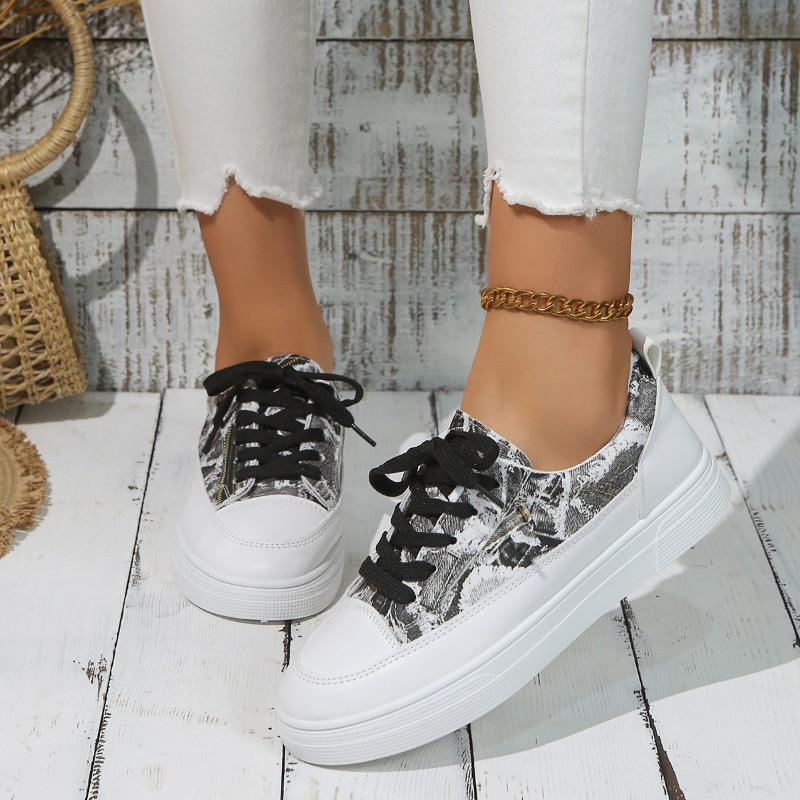 Luksusliku disainiga naiste trükitud lõuendist kingad 2024. aasta kevad, uued vabaaja pitsilised madalad tossud, mugavad tasapinnalised jalutusjalatsid