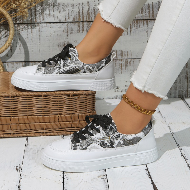 Luksusliku disainiga naiste trükitud lõuendist kingad 2024. aasta kevad, uued vabaaja pitsilised madalad tossud, mugavad tasapinnalised jalutusjalatsid