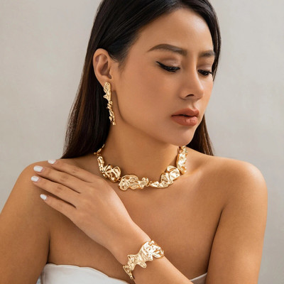 Μοναδικό Creative Irregular Big Heavy Metal Chain κολιέ για γυναικεία πανκ ρυθμιζόμενο βραχιόλι Σκουλαρίκια Grunge Σετ κοσμημάτων Steampunk