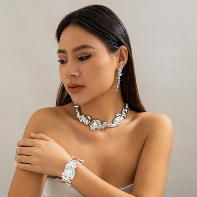 Μοναδικό Creative Irregular Big Heavy Metal Chain κολιέ για γυναικεία πανκ ρυθμιζόμενο βραχιόλι Σκουλαρίκια Grunge Σετ κοσμημάτων Steampunk