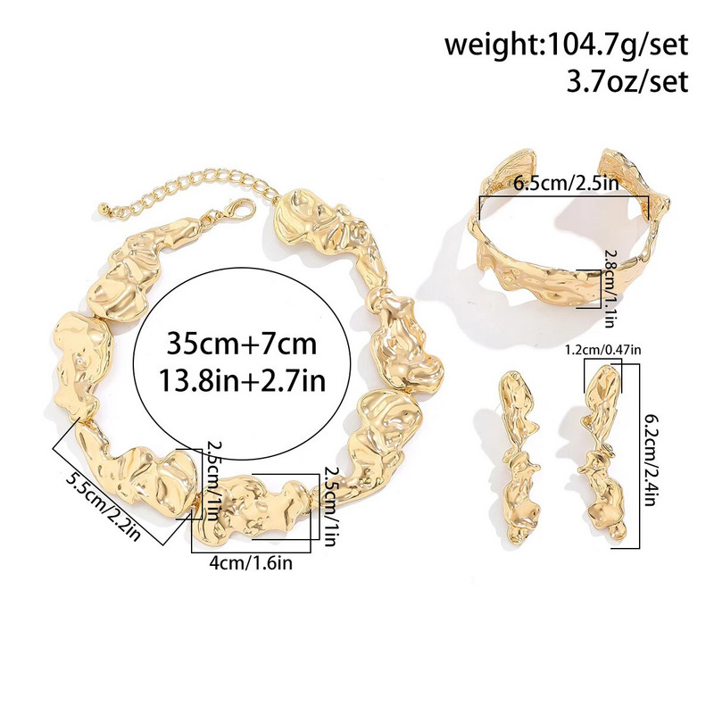 Μοναδικό Creative Irregular Big Heavy Metal Chain κολιέ για γυναικεία πανκ ρυθμιζόμενο βραχιόλι Σκουλαρίκια Grunge Σετ κοσμημάτων Steampunk