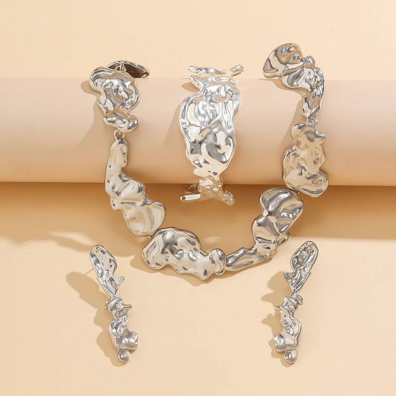 Μοναδικό Creative Irregular Big Heavy Metal Chain κολιέ για γυναικεία πανκ ρυθμιζόμενο βραχιόλι Σκουλαρίκια Grunge Σετ κοσμημάτων Steampunk