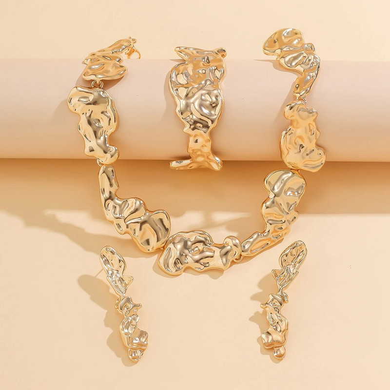 Μοναδικό Creative Irregular Big Heavy Metal Chain κολιέ για γυναικεία πανκ ρυθμιζόμενο βραχιόλι Σκουλαρίκια Grunge Σετ κοσμημάτων Steampunk