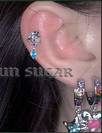 Sweet Cool Angel Heart Star Moon Zirconia Stud Σκουλαρίκια για Γυναικεία Κορίτσια Punk από ανοξείδωτο ατσάλι Cartilage Helix Ear Piercing
