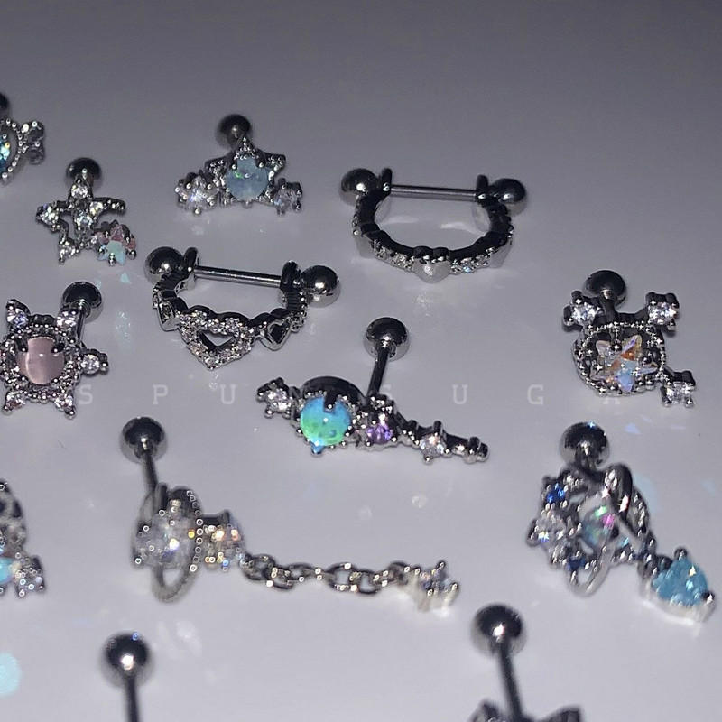 Sweet Cool Angel Heart Star Moon tsirkooniumkõrvarõngad naistele Tüdrukutele Punk Roostevabast Terasest Kõhre Helix Kõrva augustamine