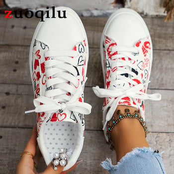 Γυναικεία πάνινα παπούτσια για πάνινα παπούτσια Άνοιξη Λευκό γκράφιτι Lace Up Light Μαλακά βουλκανισμένα παπούτσια Μόδα Γυναικεία παπούτσια καμβά Plus Size 42