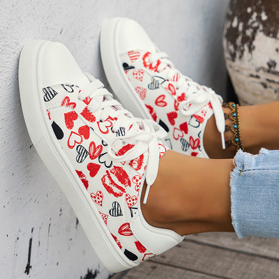 Naiste lõuendist tossud jalatsid Kevadvalged grafiti pitsilised Kerged pehmed vulkaniseeritud kingad Mood Naiste lõuendist kingad, suur suurus 42