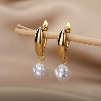 Кръгли обеци за жени Винтидж пънк кръгли барокови перлени обеци Кръгла щипка за уши от неръждаема стомана Дамски бижута Подарък Mujer