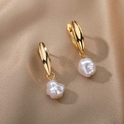 Кръгли обеци за жени Винтидж пънк кръгли барокови перлени обеци Кръгла щипка за уши от неръждаема стомана Дамски бижута Подарък Mujer