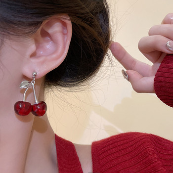 Νέο Sweet Summer Red Διάφανο Cherry Fruit Fashion Long Ear Nail σκουλαρίκια Μόδα μαύρο σκουλαρίκι anime για γυναίκες Κοσμήματα για πάρτι