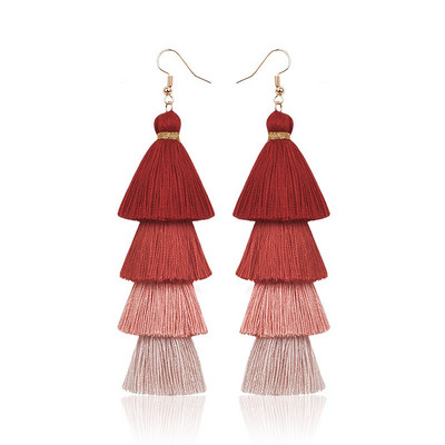 Sieviešu Bohēmijas kristāla garie pušķi, piekaramie auskari meitenei Sarkans balts zīda audums Rožu ziedu auskari Modes rotaslietas