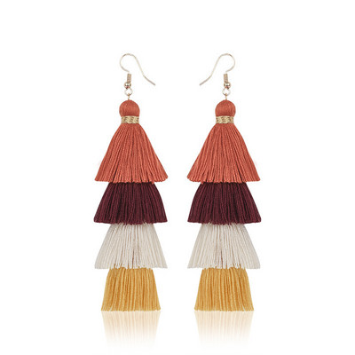 Sieviešu Bohēmijas kristāla garie pušķi, piekaramie auskari meitenei Sarkans balts zīda audums Rožu ziedu auskari Modes rotaslietas