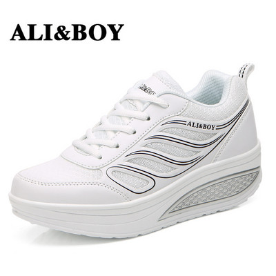 Διχτυωτό πάχος σόλα με κλίση τακούνι χαμηλής κοπής Αθλητικά παπούτσια ρηχής κοπής για άνετα μαλακά αναπνεύσιμα υπαίθρια βουλκανισμένα γυναικεία παπούτσια