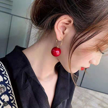 2021 Корейски Модни Елегантни Блестящи Кръгли Бели Червени Перлени Обеци С Капка Обеци Кръгла Топка Мъниста Висулка Висящи Дамски Подарък
