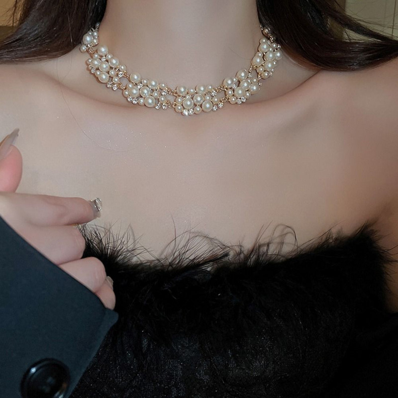 Dizajn dvorskog stila Komplet bisernog nakita Modne vintage viseće naušnice s biserima Višeslojna temperamentna biserna ogrlica za mladence