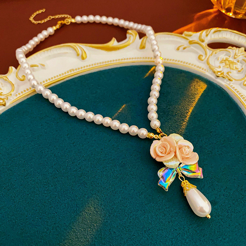 3 tk lillepärliga kaelakee kõrvarõngas elegantne temperament keraamiline veepiiskade kaelakee kvaliteetsed ehete komplektid