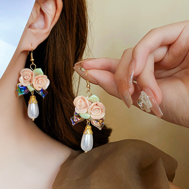 3 tk lillepärliga kaelakee kõrvarõngas elegantne temperament keraamiline veepiiskade kaelakee kvaliteetsed ehete komplektid