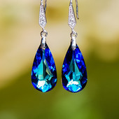 Luxury Drop Blue Crystal Drop σκουλαρίκια για γυναίκες Σκουλαρίκια ασημί χρώματος Σκουλαρίκια Δώρο γενεθλίων Σκουλαρίκι γενεθλίων Κοσμήματα Pendientes Mujer