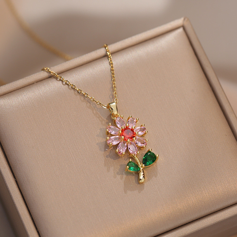 3 ΤΕΜ/Σετ ροζ κολιέ και σκουλαρίκια με λουλούδια με πέντε πέταλα Δώρο κοσμήματος εξαιρετικής γοητείας