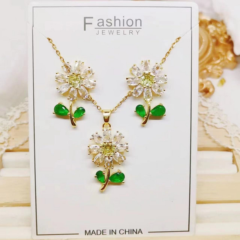 3 ΤΕΜ/Σετ ροζ κολιέ και σκουλαρίκια με λουλούδια με πέντε πέταλα Δώρο κοσμήματος εξαιρετικής γοητείας