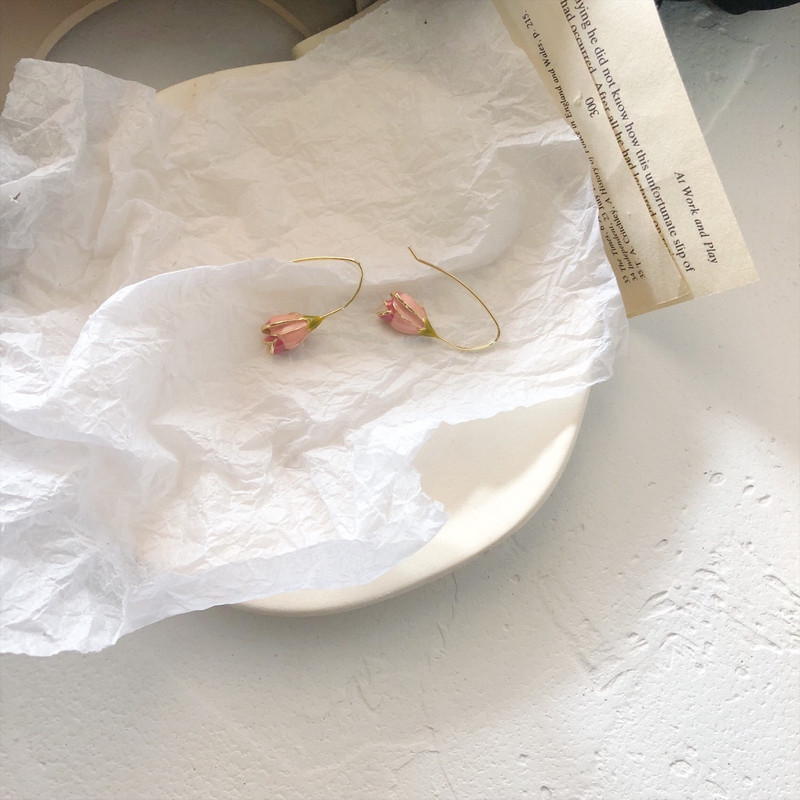 Retro tulbi kõrvarõngad Vähemus Prantsuse õrn armas tüdruk Lihtne kevadkõrvarõngad Retro mood trendikad kõrvarõngad
