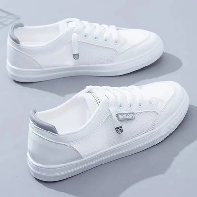 Női tornacipők Vulcanize cipők tavaszi őszi légáteresztő lapos egyszínű hálós cipők fiatal női alkalmi fehér cipők
