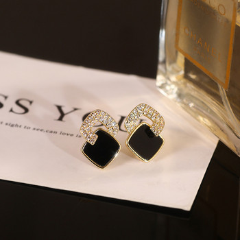 Корейски стил черни циркониеви обеци за жени Блестящи кристали с квадратни геометрични обеци Момиче Парти Изявление Бижута Подаръци
