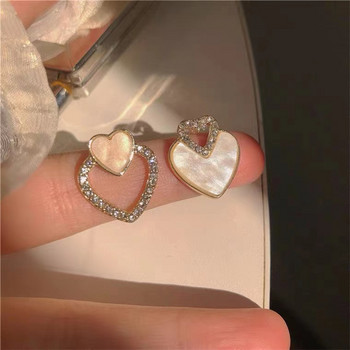 Нови модни обеци с капки сърце за жени Бял емайл Двойно сърце Корейски бижута Женски обеци Подарък за момичета