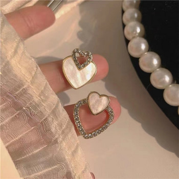 Νέα μόδα σκουλαρίκια καρδιών για γυναίκες με λευκό σμάλτο διπλής καρδιάς Κορεατικά κοσμήματα γυναικεία σκουλαρίκια κορίτσια δώρο