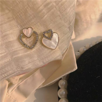 Νέα μόδα σκουλαρίκια καρδιών για γυναίκες με λευκό σμάλτο διπλής καρδιάς Κορεατικά κοσμήματα γυναικεία σκουλαρίκια κορίτσια δώρο