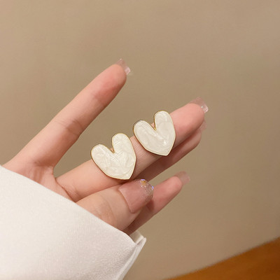 Νέα μόδα σκουλαρίκια καρδιών για γυναίκες με λευκό σμάλτο διπλής καρδιάς Κορεατικά κοσμήματα γυναικεία σκουλαρίκια κορίτσια δώρο