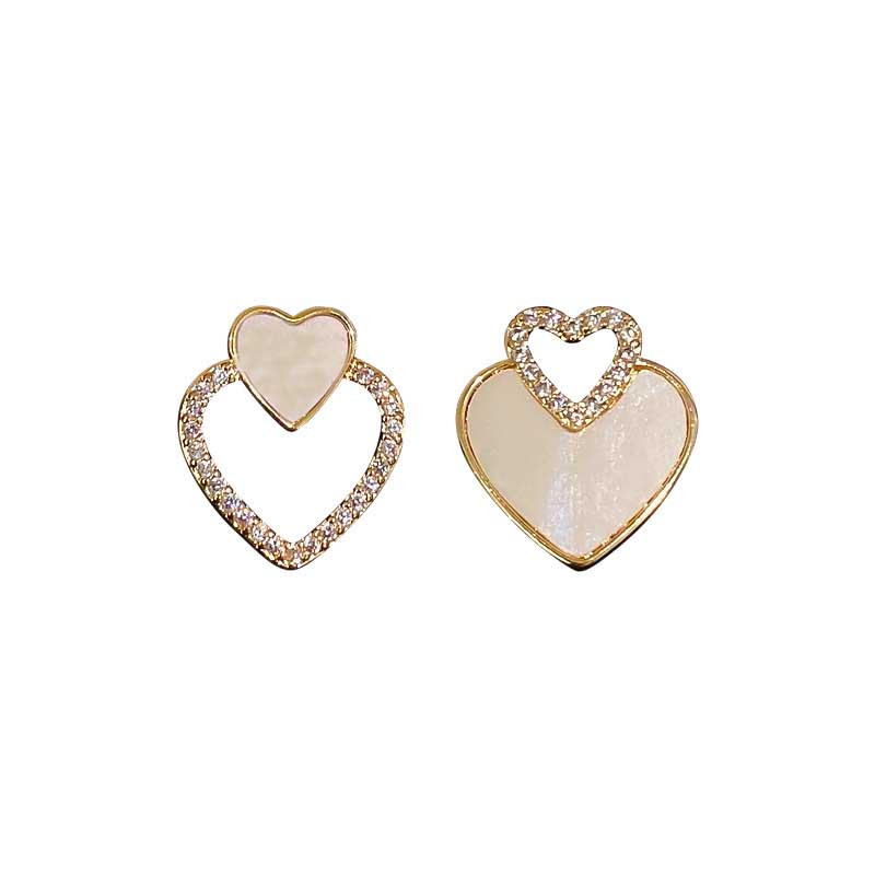 Νέα μόδα σκουλαρίκια καρδιών για γυναίκες με λευκό σμάλτο διπλής καρδιάς Κορεατικά κοσμήματα γυναικεία σκουλαρίκια κορίτσια δώρο