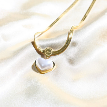 Любовни сърца Колиета Обеци за жени 316L перла от неръждаема стомана Винтидж моден комплект бижута Модерен подарък за парти
