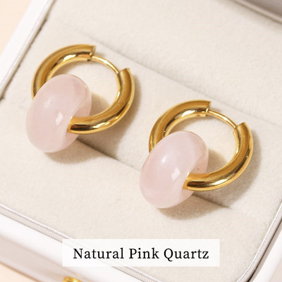 Mainīt labāku dabīgu rozā kvarca ahāta tirkīza zelta pārklājumu auskari sievietēm ar rokām darināti virtulis nerūsējošā tērauda bieza stīpa auskari