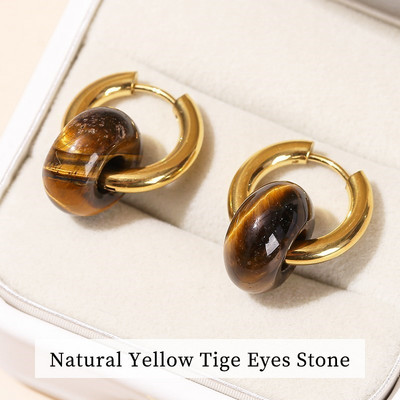 Mainīt labāku dabīgu rozā kvarca ahāta tirkīza zelta pārklājumu auskari sievietēm ar rokām darināti virtulis nerūsējošā tērauda bieza stīpa auskari