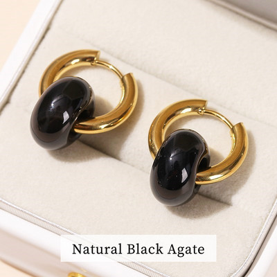 Mainīt labāku dabīgu rozā kvarca ahāta tirkīza zelta pārklājumu auskari sievietēm ar rokām darināti virtulis nerūsējošā tērauda bieza stīpa auskari