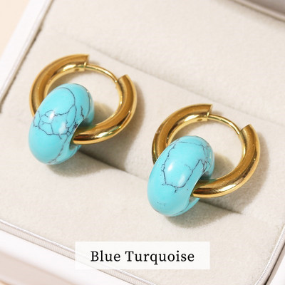 Mainīt labāku dabīgu rozā kvarca ahāta tirkīza zelta pārklājumu auskari sievietēm ar rokām darināti virtulis nerūsējošā tērauda bieza stīpa auskari