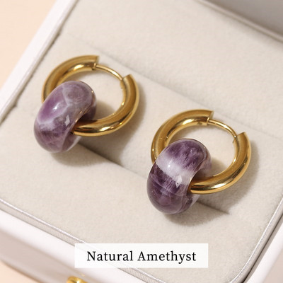 Mainīt labāku dabīgu rozā kvarca ahāta tirkīza zelta pārklājumu auskari sievietēm ar rokām darināti virtulis nerūsējošā tērauda bieza stīpa auskari