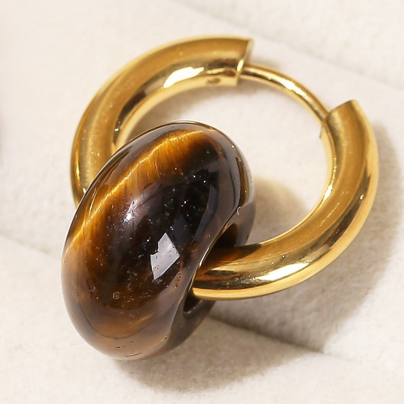 Mainīt labāku dabīgu rozā kvarca ahāta tirkīza zelta pārklājumu auskari sievietēm ar rokām darināti virtulis nerūsējošā tērauda bieza stīpa auskari