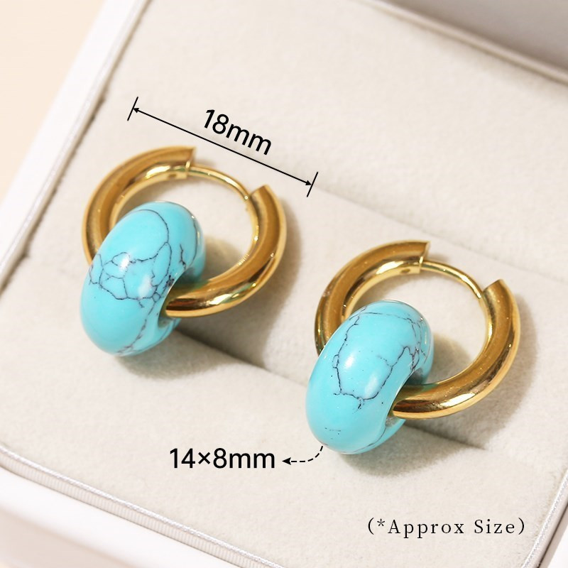 Mainīt labāku dabīgu rozā kvarca ahāta tirkīza zelta pārklājumu auskari sievietēm ar rokām darināti virtulis nerūsējošā tērauda bieza stīpa auskari