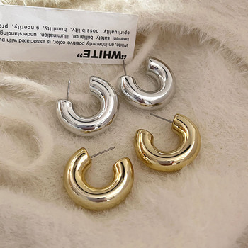 Геометрични дебели метални кръгли обеци Обикновени златни, сребърни, плътни обеци с халки за жени Тенденция Минималистични бижута Подаръци