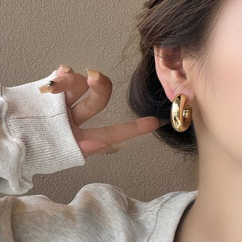Γεωμετρικό χοντρό μεταλλικό στρογγυλό σκουλαρίκι απλό χρυσό χρώμα Ασημί Χρώμα χοντροκομμένα σκουλαρίκια για γυναίκες Μινιμαλιστικά δώρα κοσμημάτων