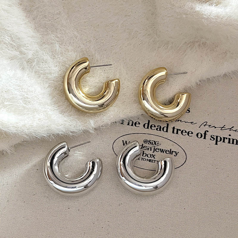 Geomeetriline paksu metallist ümmargune kõrvarõngas Lihtne kullavärvi hõbedase värviga tursked rõngaskõrvarõngad naistele trendikad minimalistlikud ehted kingitused