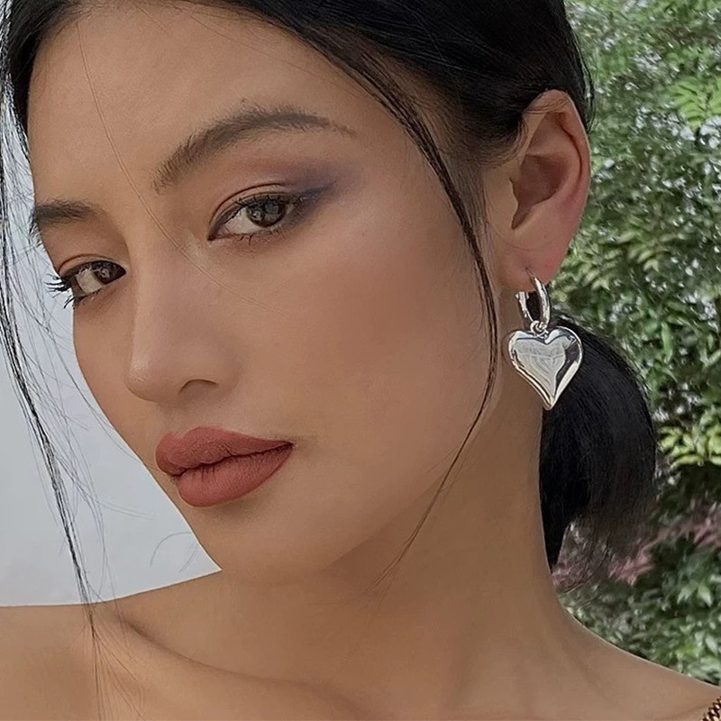 Vintage kullaga kaetud paksud kuppelkõrvarõngad naistele läikivast roostevabast terasest paksust virsikuvärvi südamest kõrvarõngad Dupes kerge rõngas