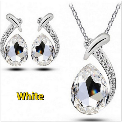 Fashion Statement juvelierizstrādājumu komplekts sievietēm Krāsaini ūdens pilieni mākslīgās dārgakmeņu kaklarotas auskaru komplekts sievietēm kulonu kāzu rotu komplekts