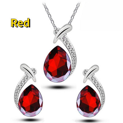 Fashion Statement juvelierizstrādājumu komplekts sievietēm Krāsaini ūdens pilieni mākslīgās dārgakmeņu kaklarotas auskaru komplekts sievietēm kulonu kāzu rotu komplekts