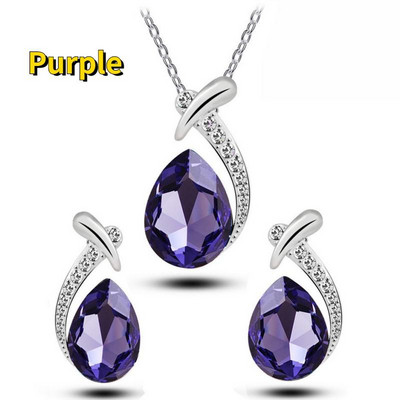 Fashion Statement juvelierizstrādājumu komplekts sievietēm Krāsaini ūdens pilieni mākslīgās dārgakmeņu kaklarotas auskaru komplekts sievietēm kulonu kāzu rotu komplekts