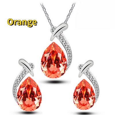 Fashion Statement juvelierizstrādājumu komplekts sievietēm Krāsaini ūdens pilieni mākslīgās dārgakmeņu kaklarotas auskaru komplekts sievietēm kulonu kāzu rotu komplekts