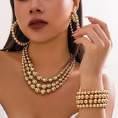 3Pcs/Set Pretjerani CCB materijal Big Ball Ogrlica Narukvica Set Naušnica za žene Punk Zdepast Debela ključna kost Nakit Poklon za zabavu