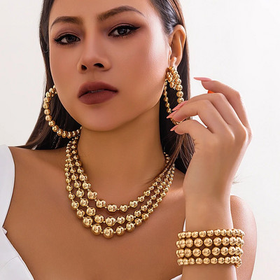 3Pcs/Set Pretjerani CCB materijal Big Ball Ogrlica Narukvica Set Naušnica za žene Punk Zdepast Debela ključna kost Nakit Poklon za zabavu